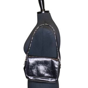 Mondani Shoulder Bag Purse Black Faux Leather Zebra Print Trim Y2K